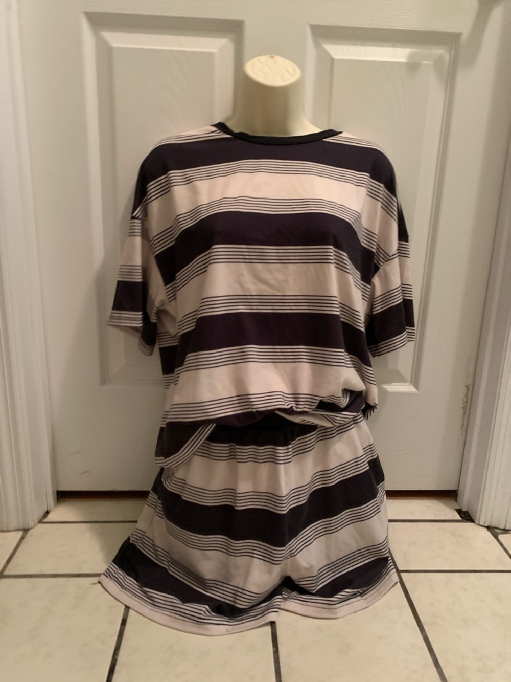Striped Black and Cream Two-Piece Lounge Set Small